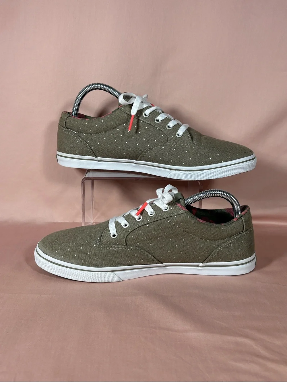 Vans Women's Khaki-Tan-Greenish Canvas Color With Silver Chips Sneakers Size 9.5
